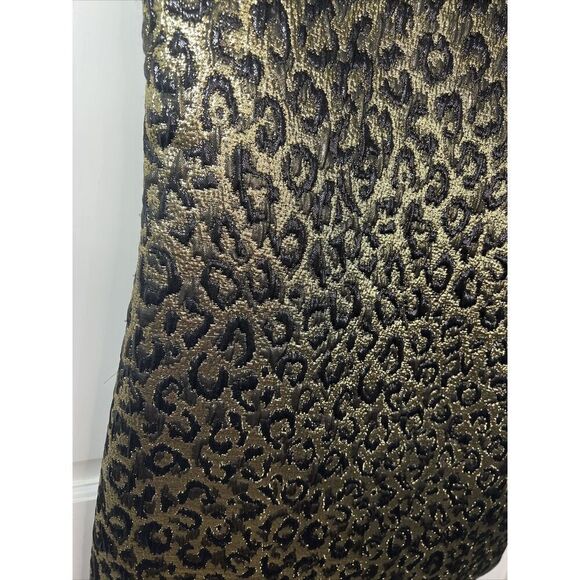 Black Gold Metallic Leopard Dress French Connection Shift Dress Size 4 - Picture 5 of 9